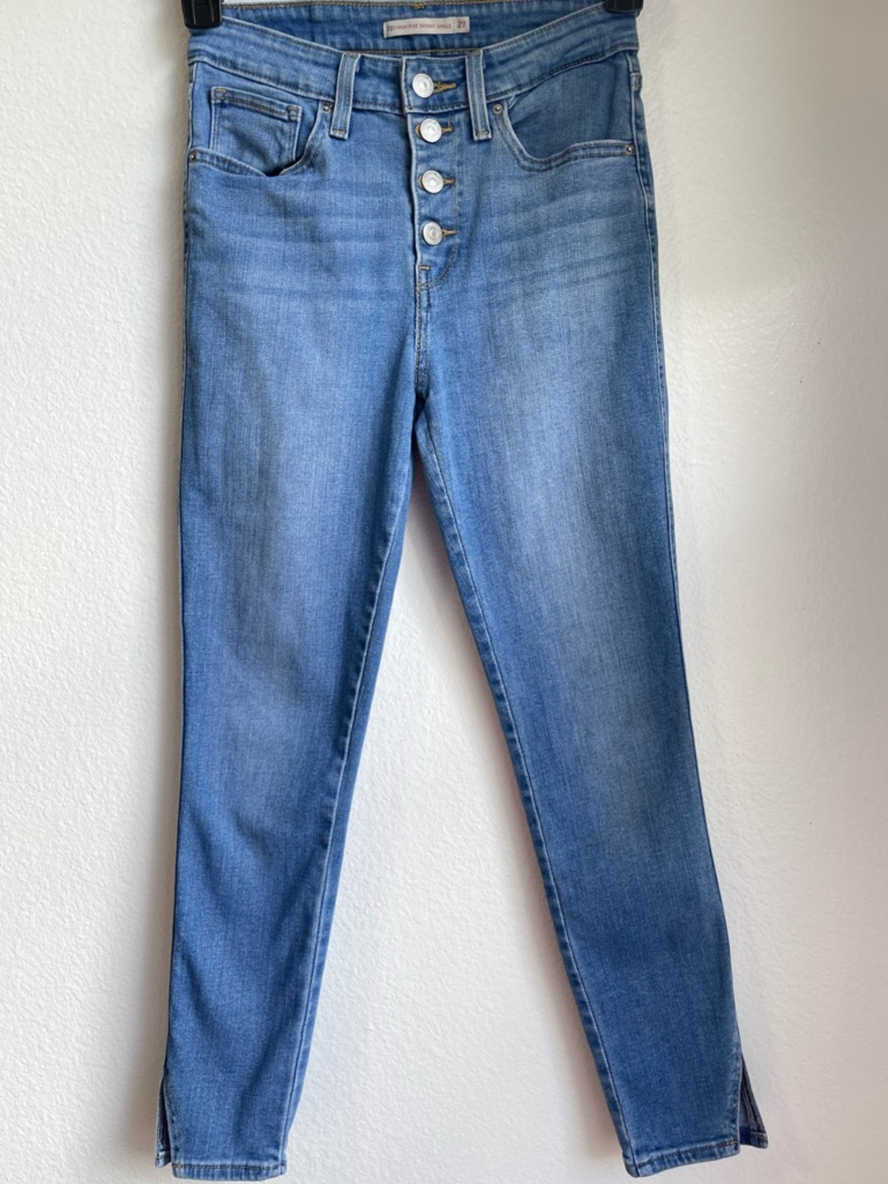 Levi's 721Light Blue High-Rise Skinny Jeans with Button Fly slit ankle Size‎ 27